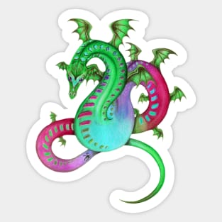 Fabulous Rainbow Dragon in Green, Teal, and Pink Sticker